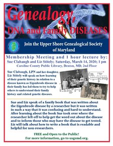 Flyer for Genealogy, DNA, and Family Diseases